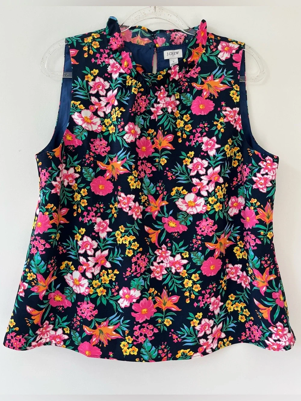 J. Crew Cottagecore Floral Print Mock-Neck Ruffle Sleeveless Top Size L NWT